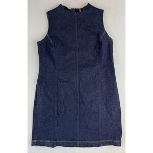 Spanx Stretch Denim Seamed Shift Mini Dress Size 1X XL Blue Zip Pockets